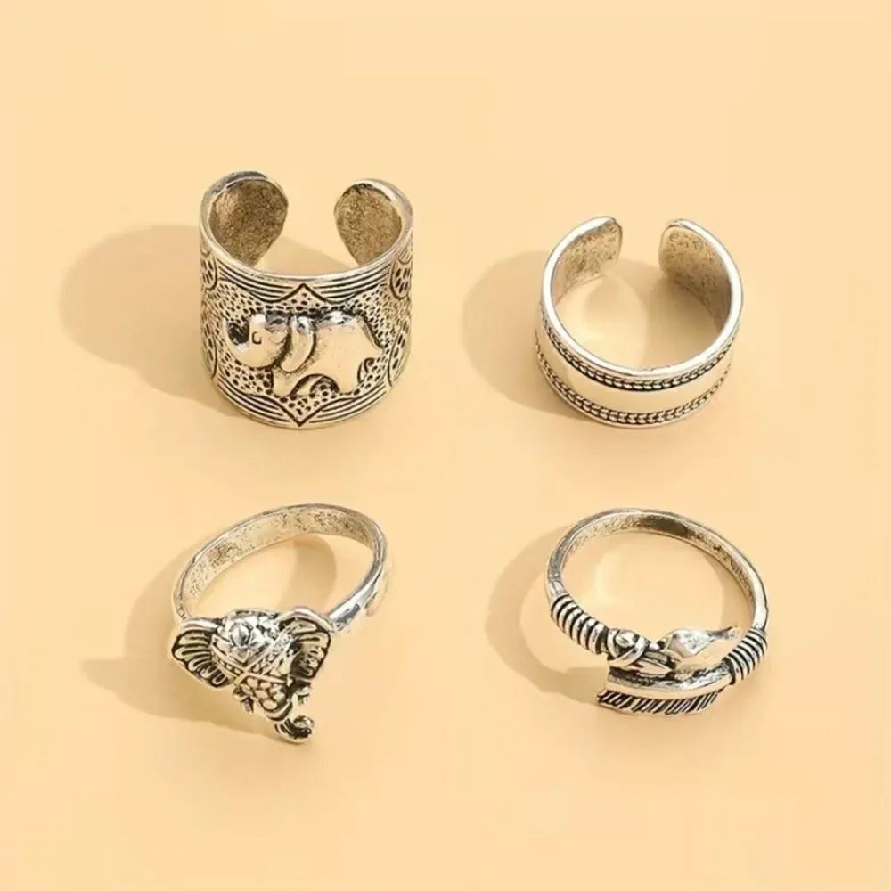 🔅🆕🔅 4pcs Boho Elephant 🐘 Engraved Stackable Ring Set 🐘✨ - Picture 3 of 10
